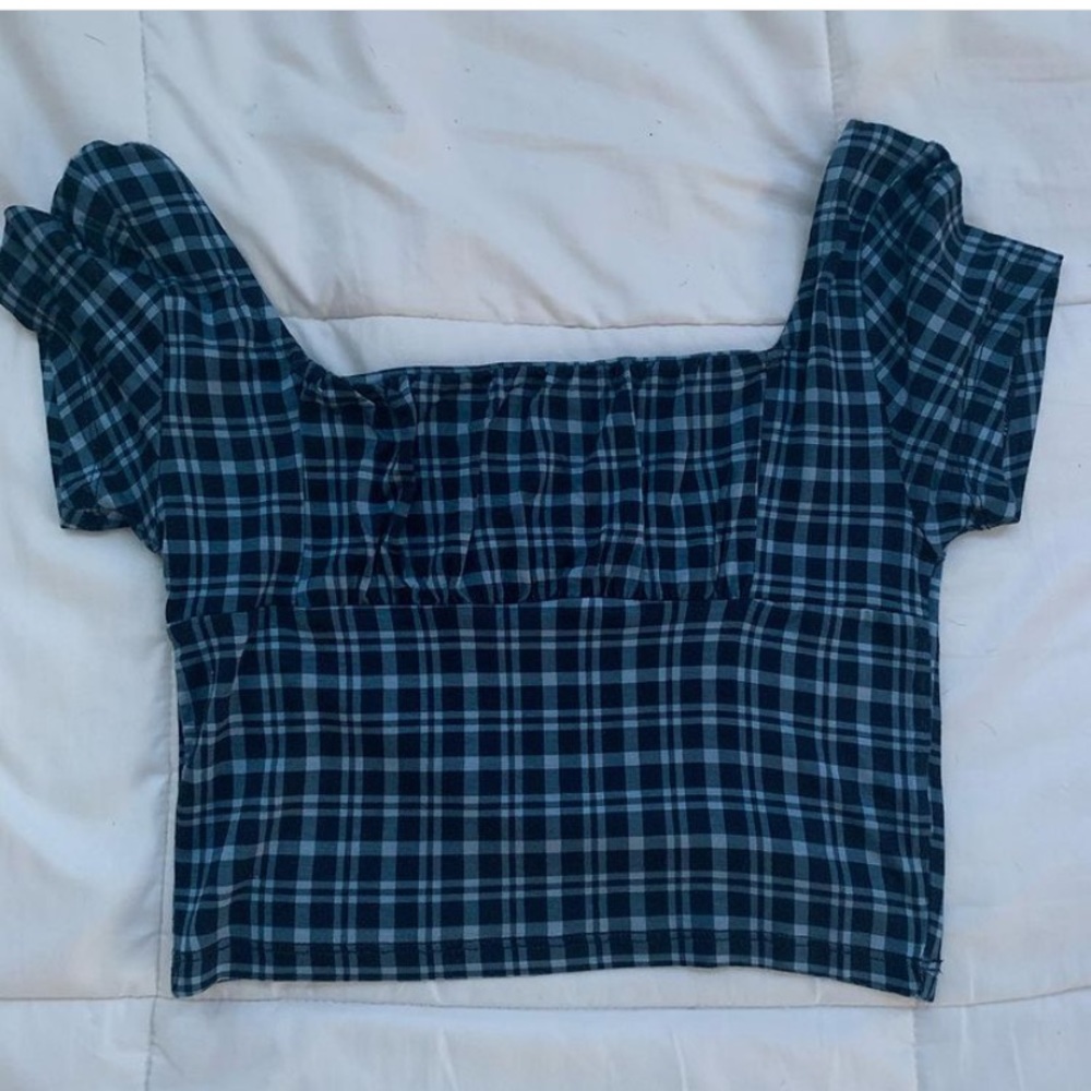 blue plaid crop top